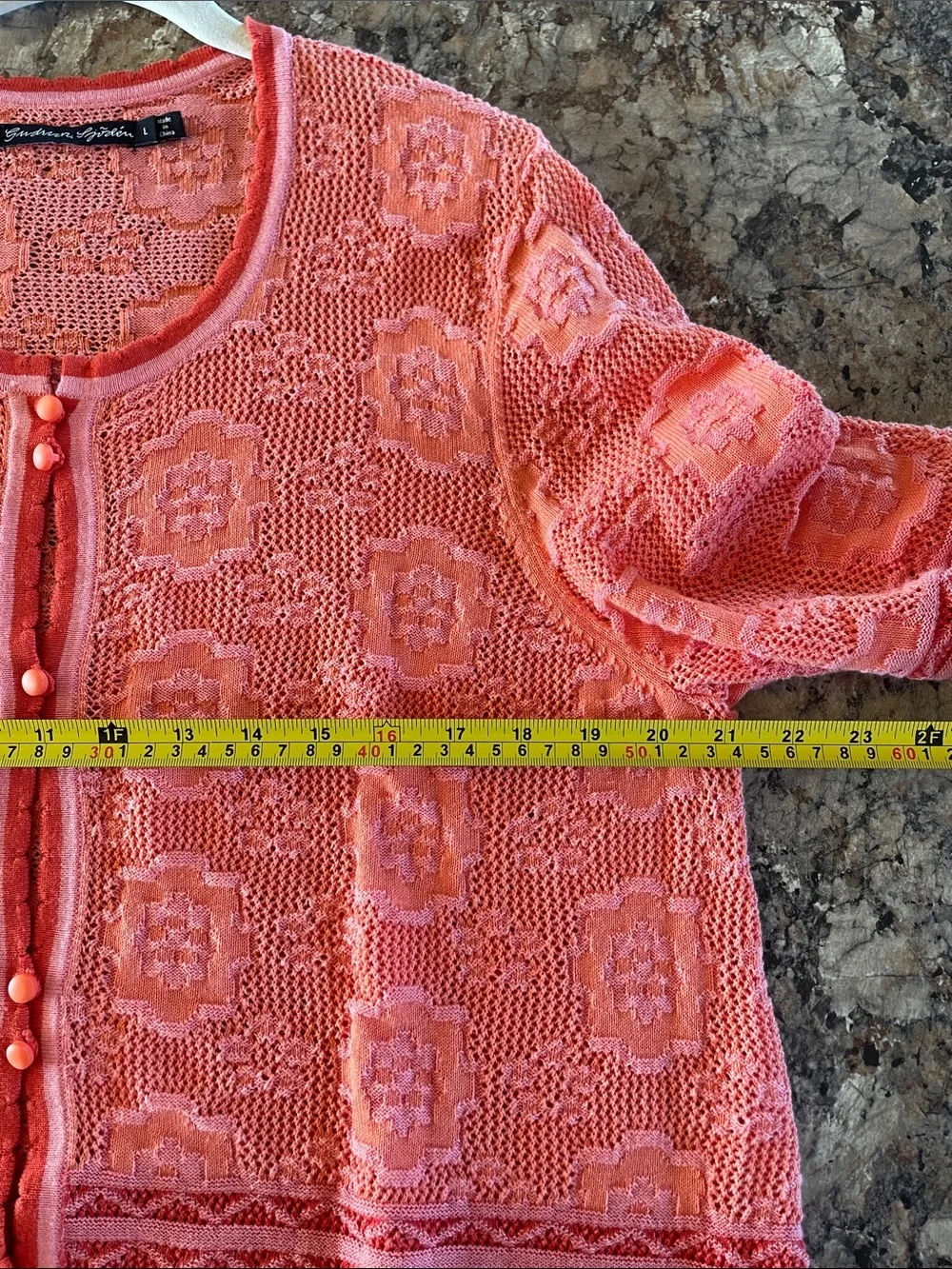 Gudrun Sjoden Coral Naima Crochet Button-Front Cardigan L Organic Cotton Artsy